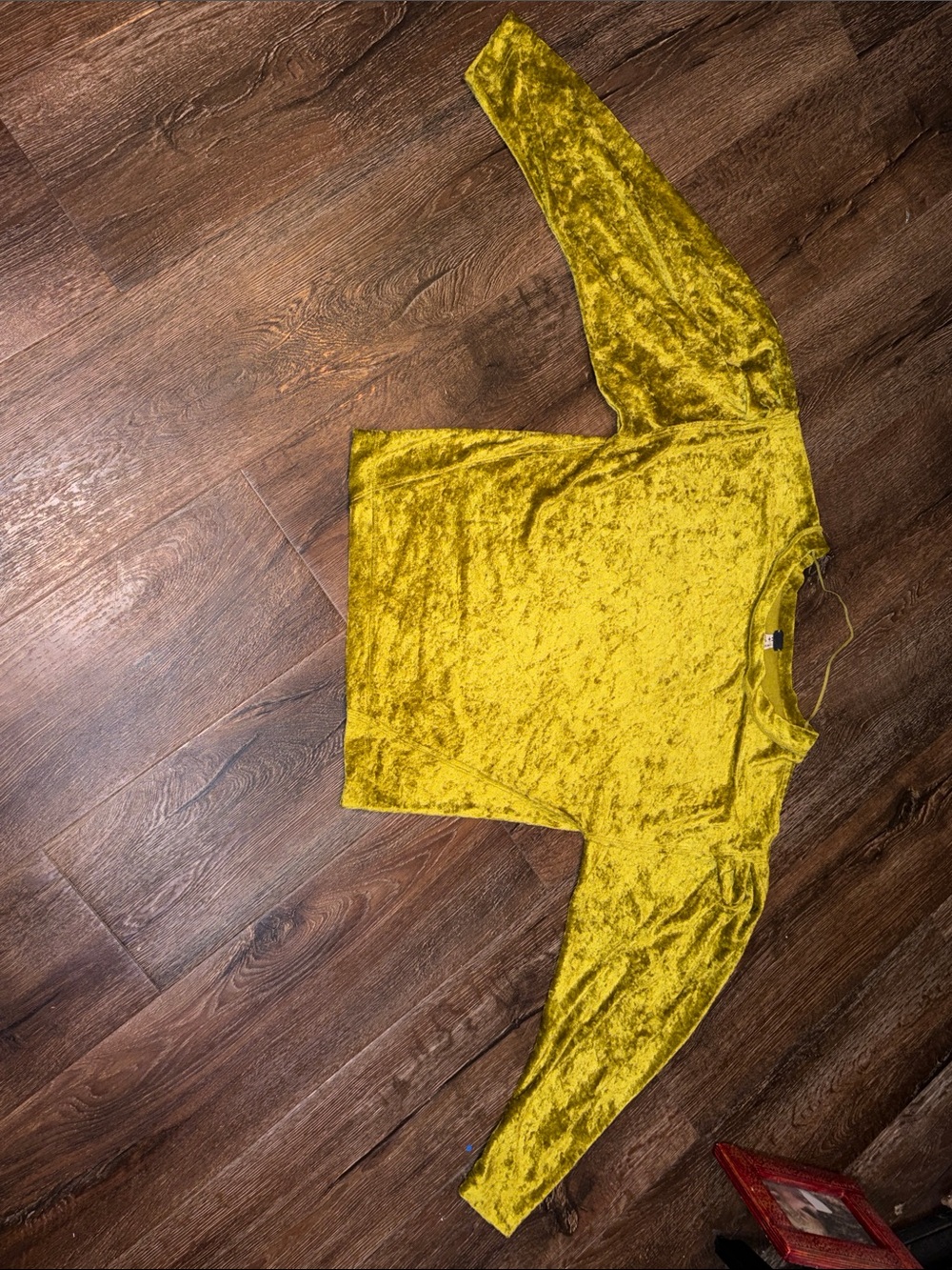 We The Free Milan Crushed Velvet Top Women XS Gold Mustard Dolman Sleeve Boho